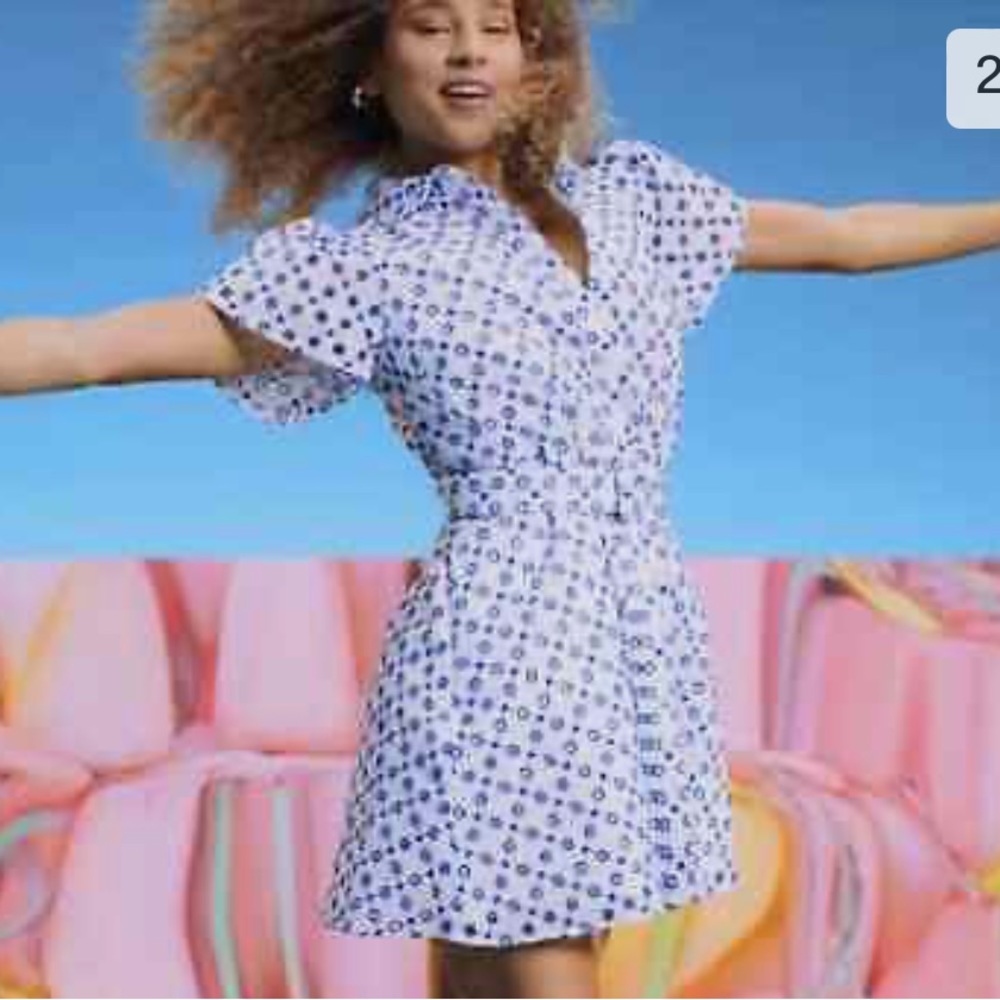 Alexis x Target Plus Size 2X White and‎ Blue Eyelet Tulip Sleeve Shirt Dress